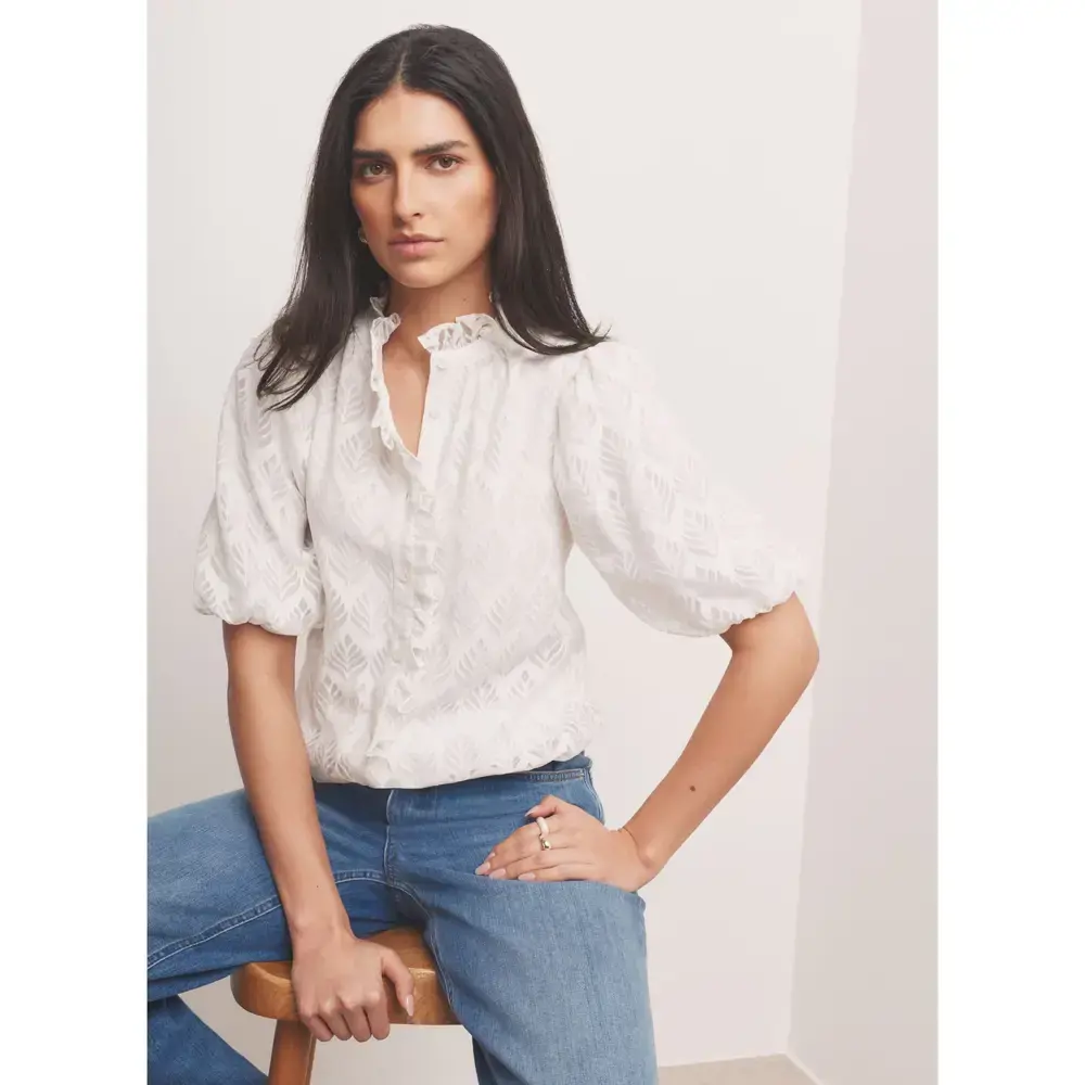 Mint Velvet White Jacquard Ruffle Blouse 